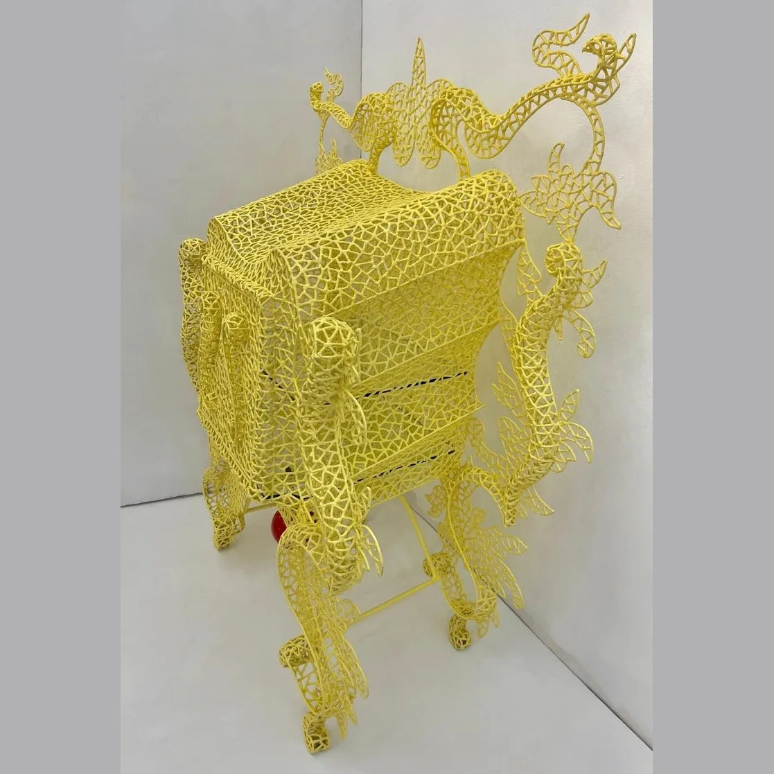 1990s Spazzapan Italian Pop Art Yellow Metal 2-Door Baroque Cabinet