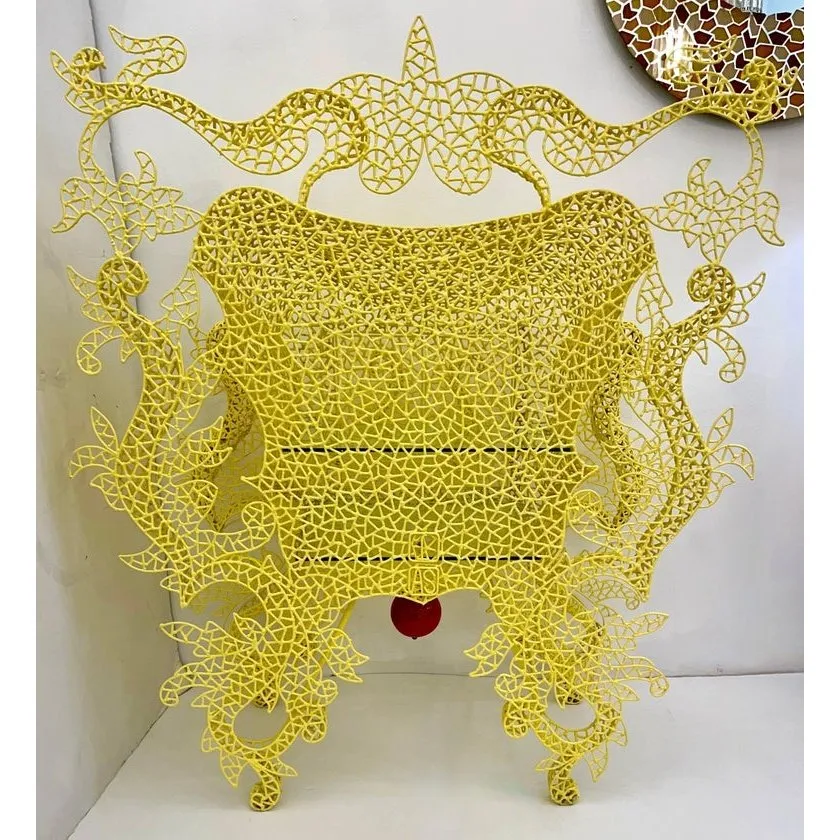 1990s Spazzapan Italian Pop Art Yellow Metal 2-Door Baroque Cabinet