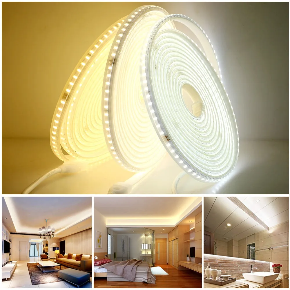 220V LED Strip 120LEDs 8W/m with EU Plug and Switch Not Dazzling Flexible LED Light Waterproof Outdoor Use LED Tape