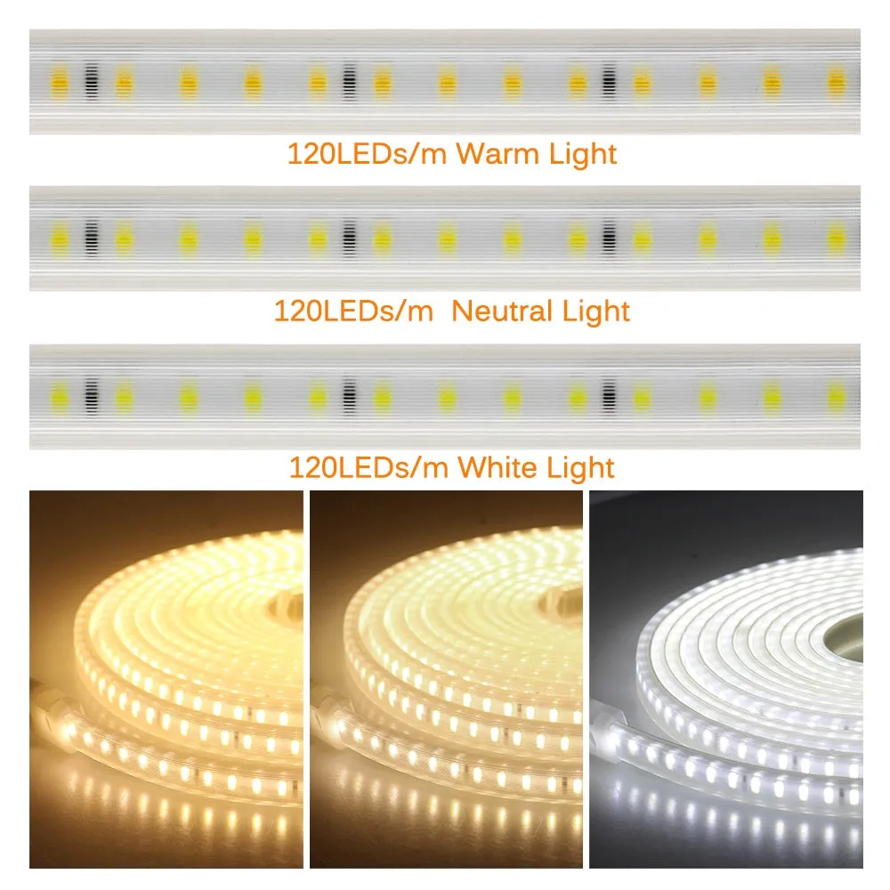 220V LED Strip 120LEDs 8W/m with EU Plug and Switch Not Dazzling Flexible LED Light Waterproof Outdoor Use LED Tape