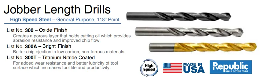 29pc 1/16-1/2X64 Titanium Nitride Coated For added wear resistance and better lubricity of tool surface which increases tool life and productivity 118° Point Fractional Jobber Drill Sets Delivered in Huot Metal Case Made in the USA