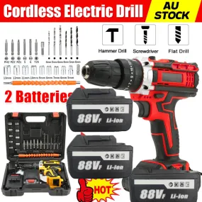 36V Cordless Drill w/ 2 Batteries, Brushless Hammer, 88V Impact Driver Kit