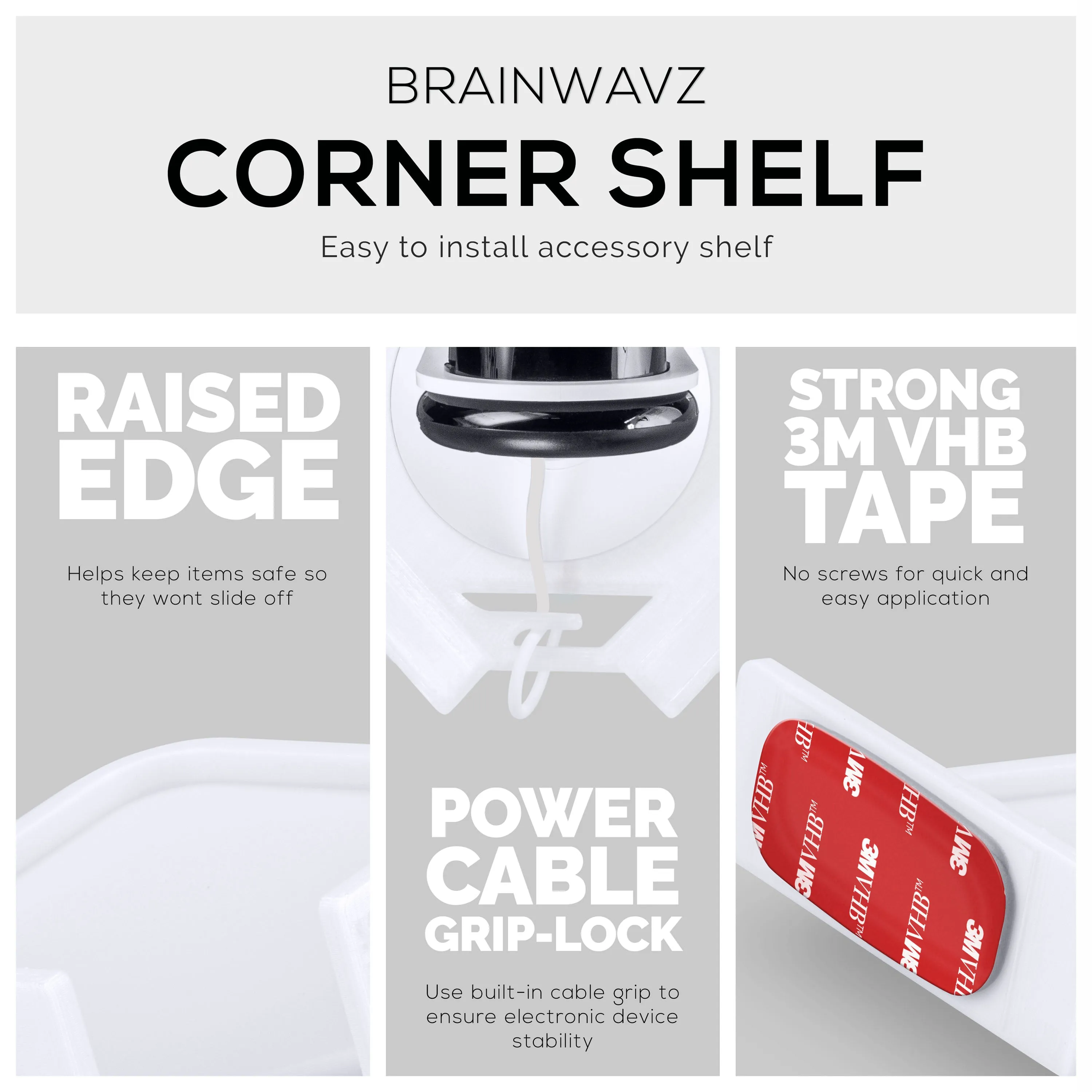 6” Adhesive Corner Small Shelf For Security Cameras, Baby Monitors, Speakers, Plants & More