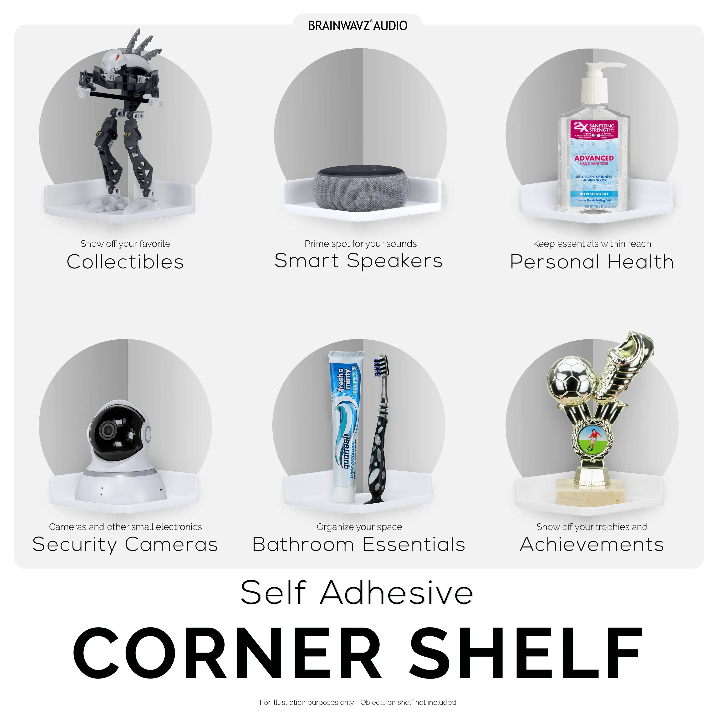 6” Adhesive Corner Small Shelf For Security Cameras, Baby Monitors, Speakers, Plants & More