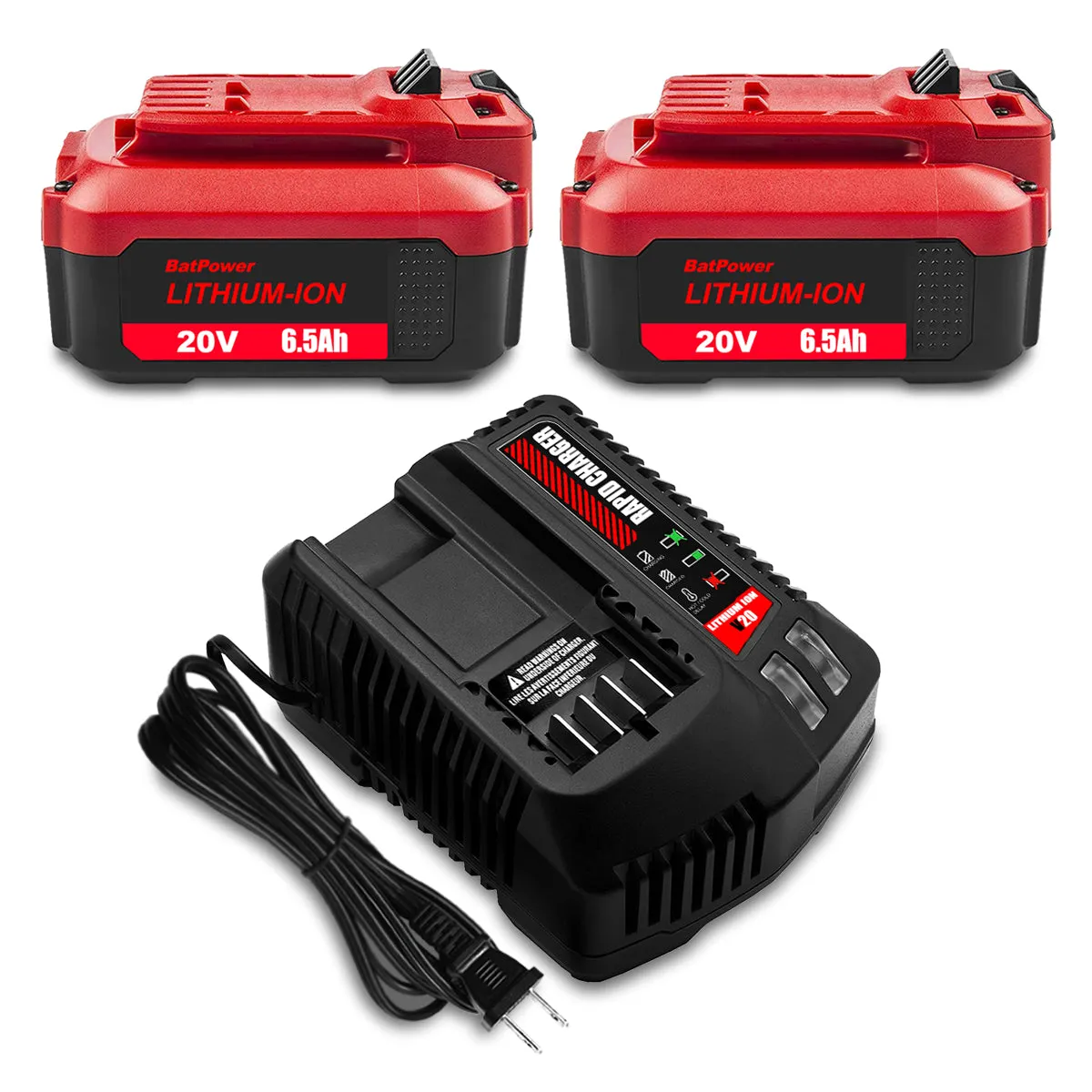 6.5Ah CMCB204 20V V20 Battery with Charger Combo Replacement for CRAFTSMAN 20V Battery and Charger Kit CBCB104 20V 6.0Ah CMCB206 4.0Ah CMCB204