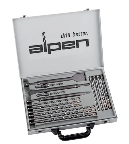 ALPEN SDS PLUS DRILL AND CHISEL SET 16 PIECE IN METAL CARRY CASE ALP KIT16