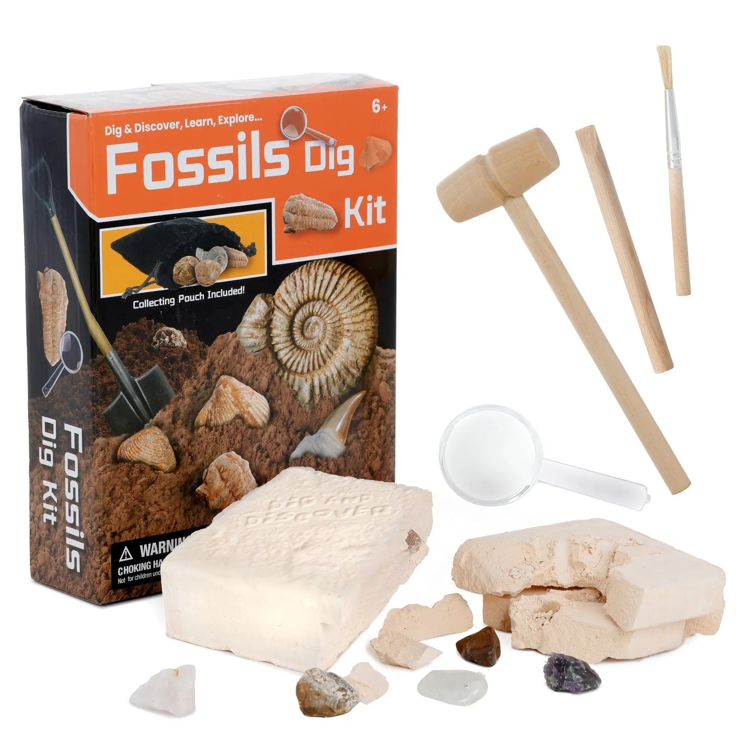 AmScope Kid's Fossil Explorer Series featuring 60X-120X Portable LED Handheld Microscope, Fossil Dig Kit, 18-Piece Premium Fossil Specimens and more