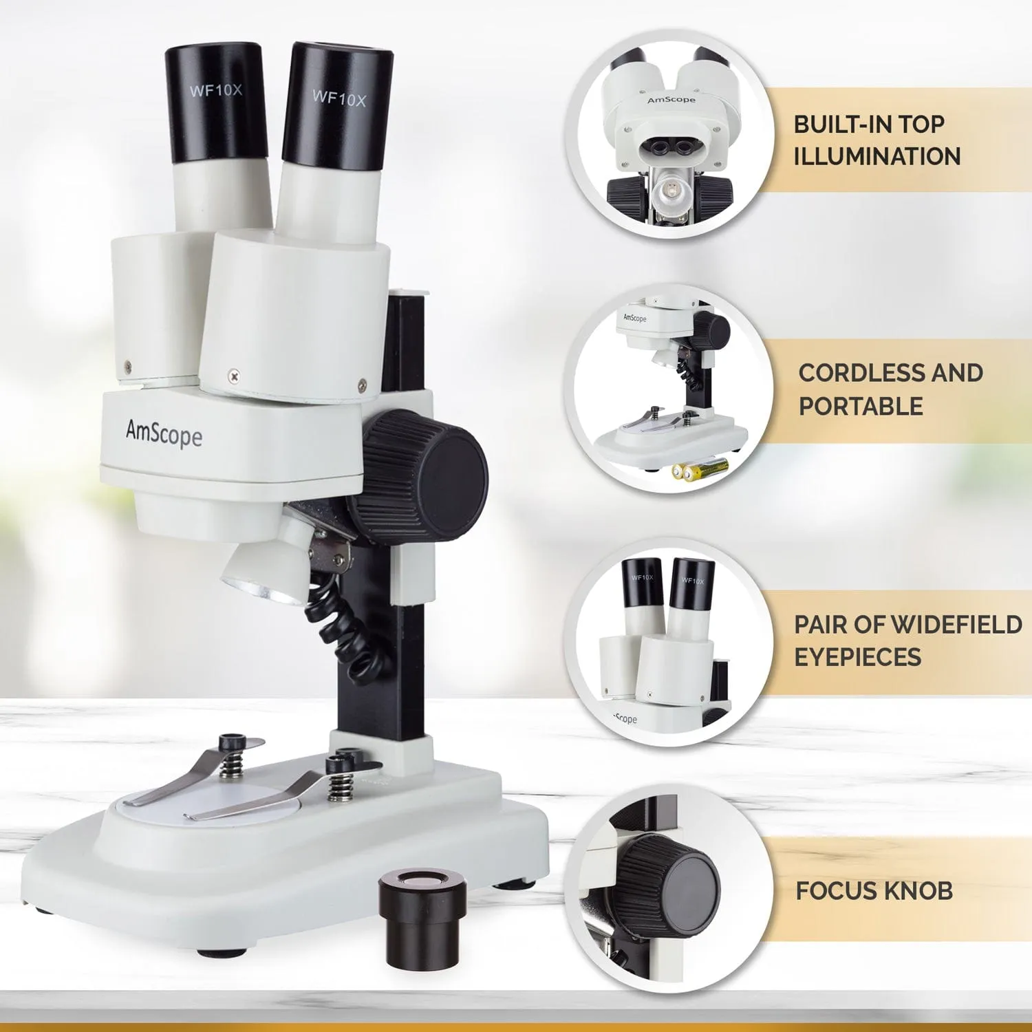 AmScope Kid's Fossil Explorer Series featuring 60X-120X Portable LED Handheld Microscope, Fossil Dig Kit, 18-Piece Premium Fossil Specimens and more