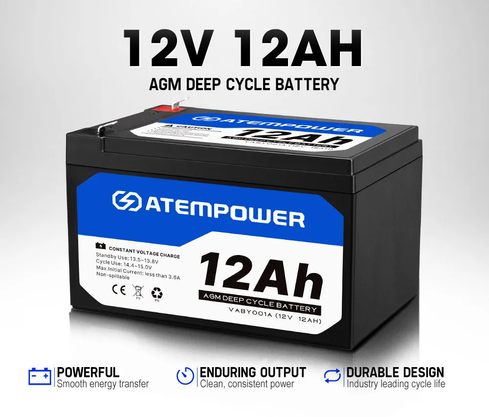 Atem Power 12AH 12V AGM Deep Cycle Battery SLA UPS Solar Alarm Toy Camping 4WD