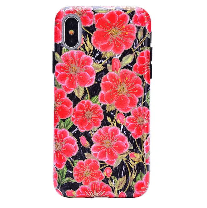 Black Hibiscus Rose Gold Chrome Floral iPhone Case