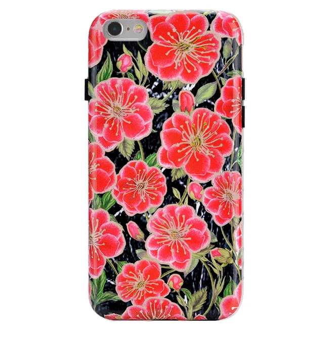 Black Hibiscus Rose Gold Chrome Floral iPhone Case