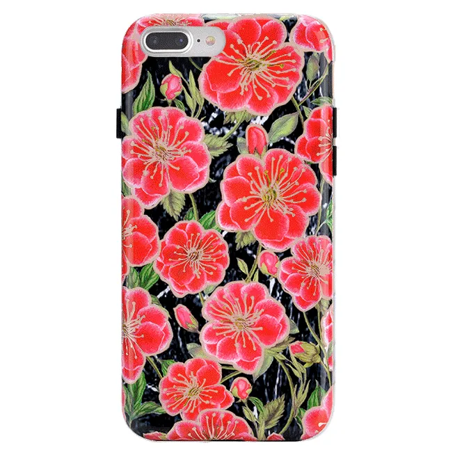 Black Hibiscus Rose Gold Chrome Floral iPhone Case