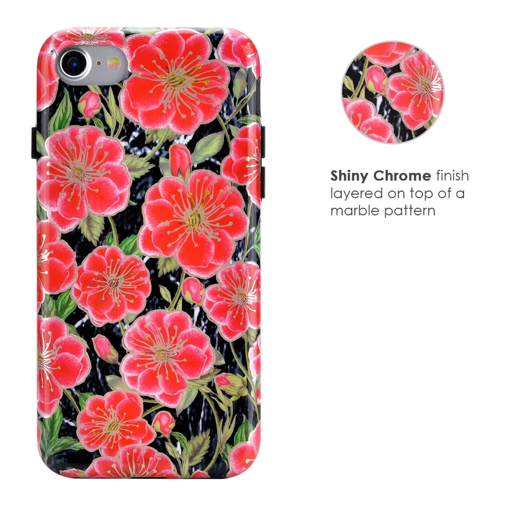 Black Hibiscus Rose Gold Chrome Floral iPhone Case