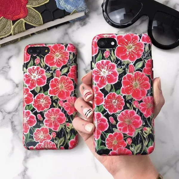 Black Hibiscus Rose Gold Chrome Floral iPhone Case