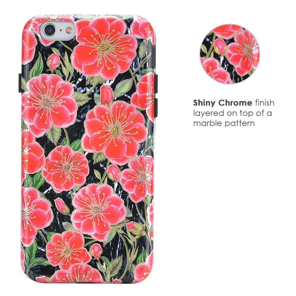 Black Hibiscus Rose Gold Chrome Floral iPhone Case