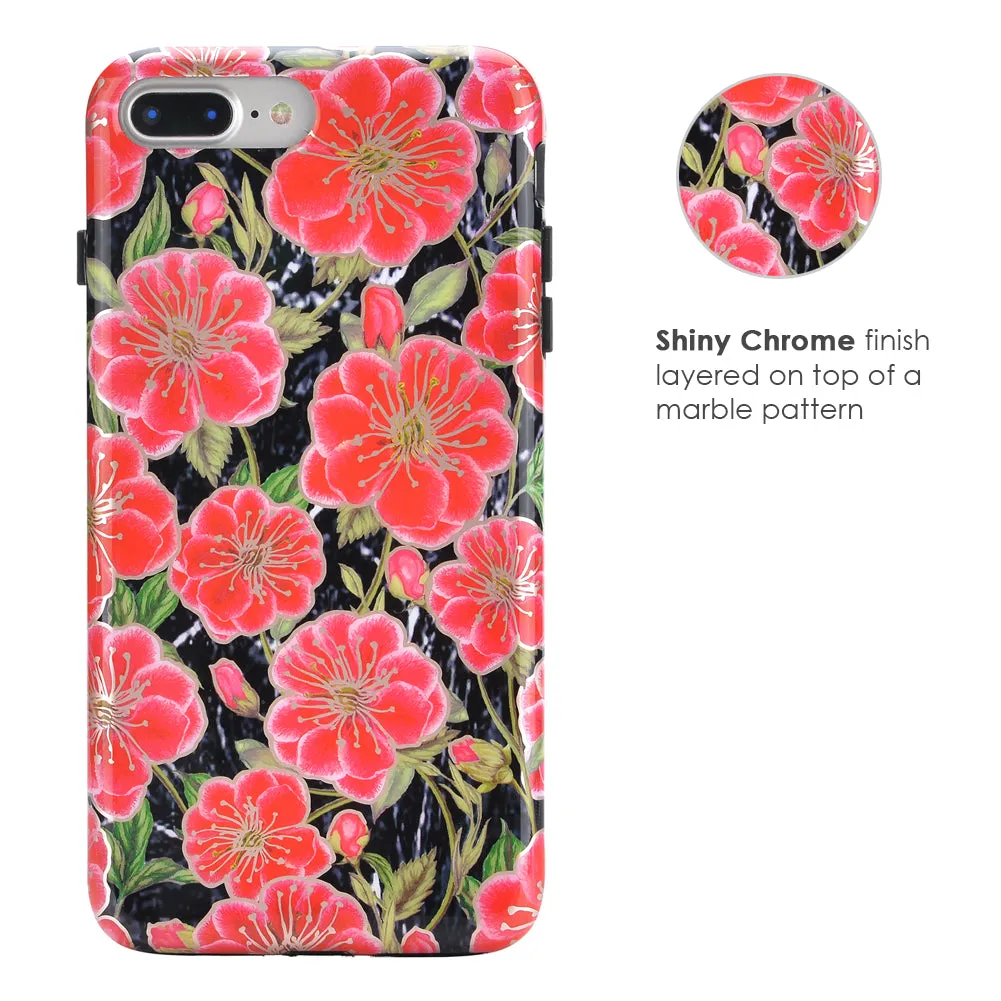 Black Hibiscus Rose Gold Chrome Floral iPhone Case