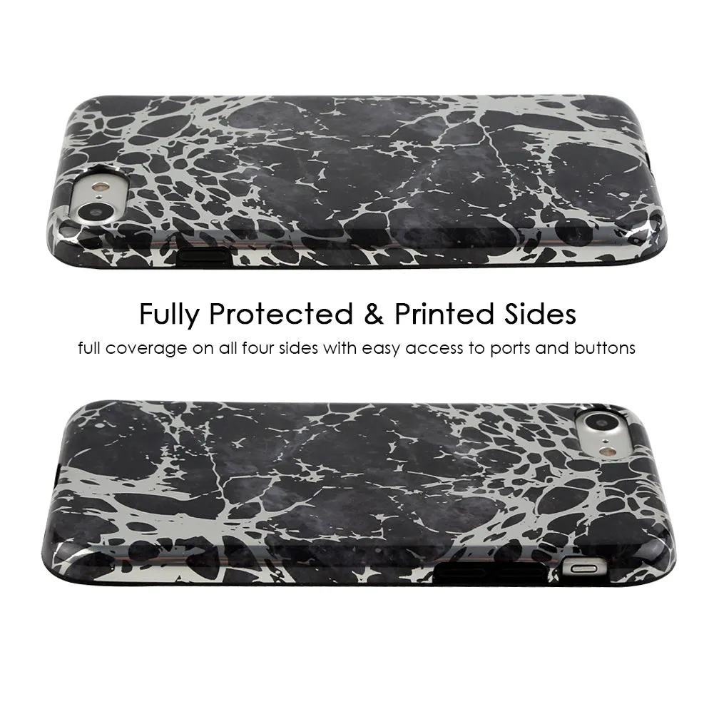 Black Marble Silver Chrome iPhone Case