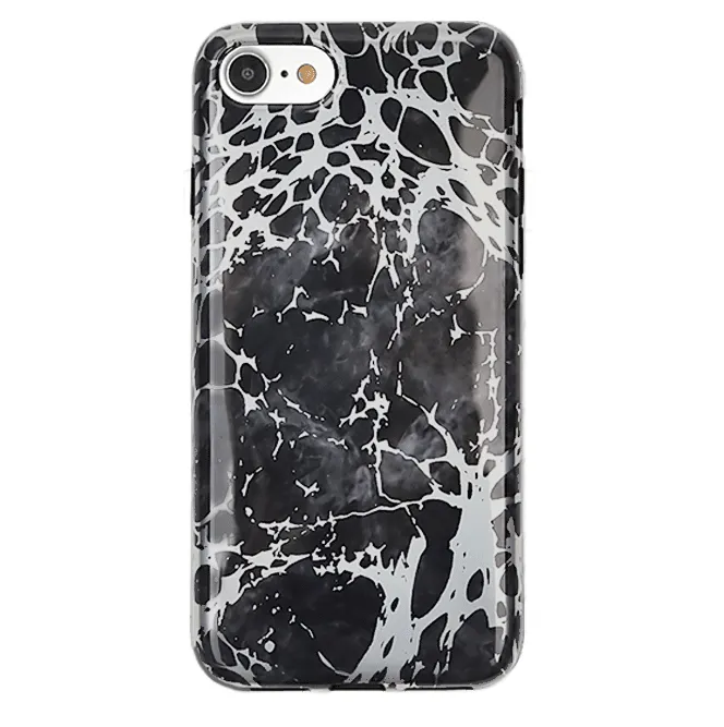 Black Marble Silver Chrome iPhone Case