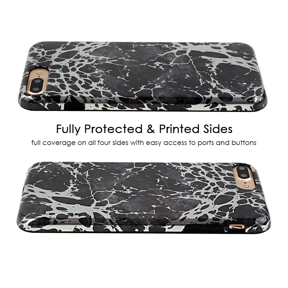 Black Marble Silver Chrome iPhone Case