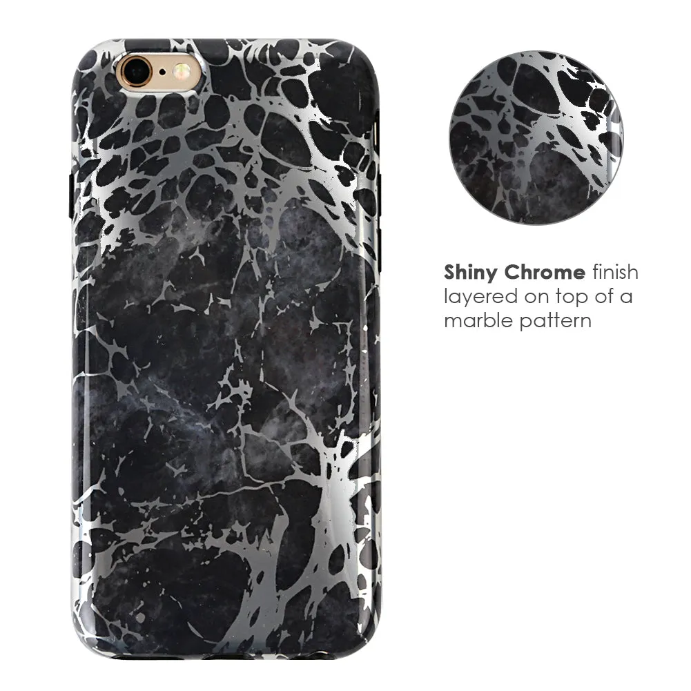 Black Marble Silver Chrome iPhone Case