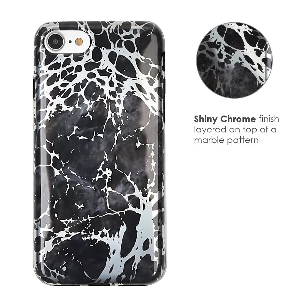 Black Marble Silver Chrome iPhone Case