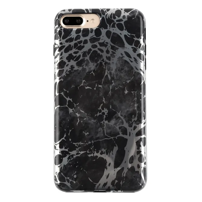 Black Marble Silver Chrome iPhone Case