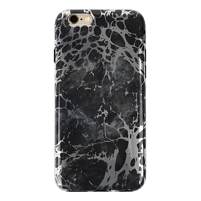 Black Marble Silver Chrome iPhone Case