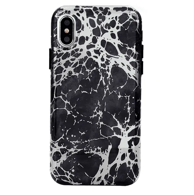 Black Marble Silver Chrome iPhone Case