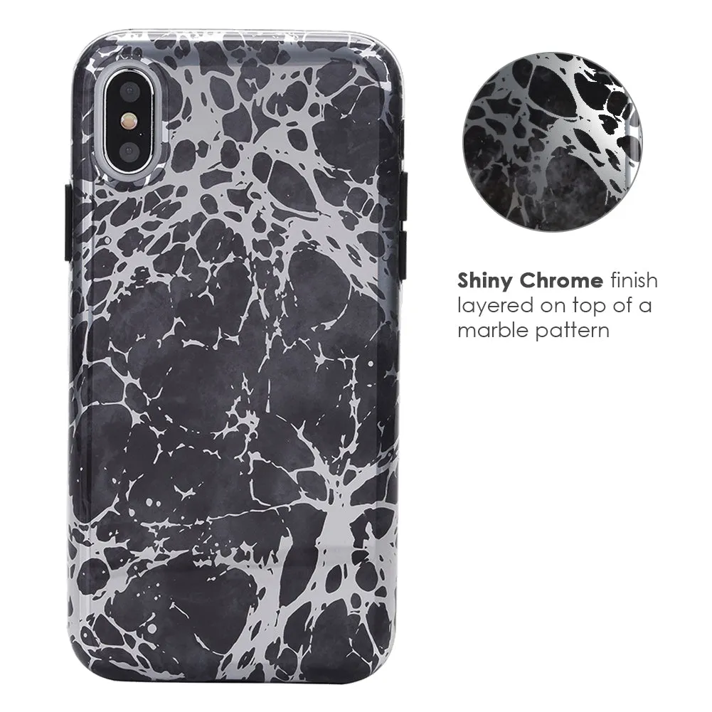 Black Marble Silver Chrome iPhone Case