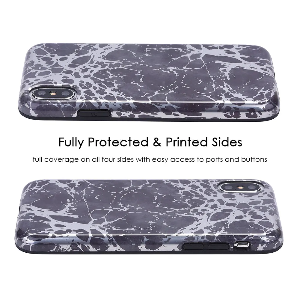 Black Marble Silver Chrome iPhone Case