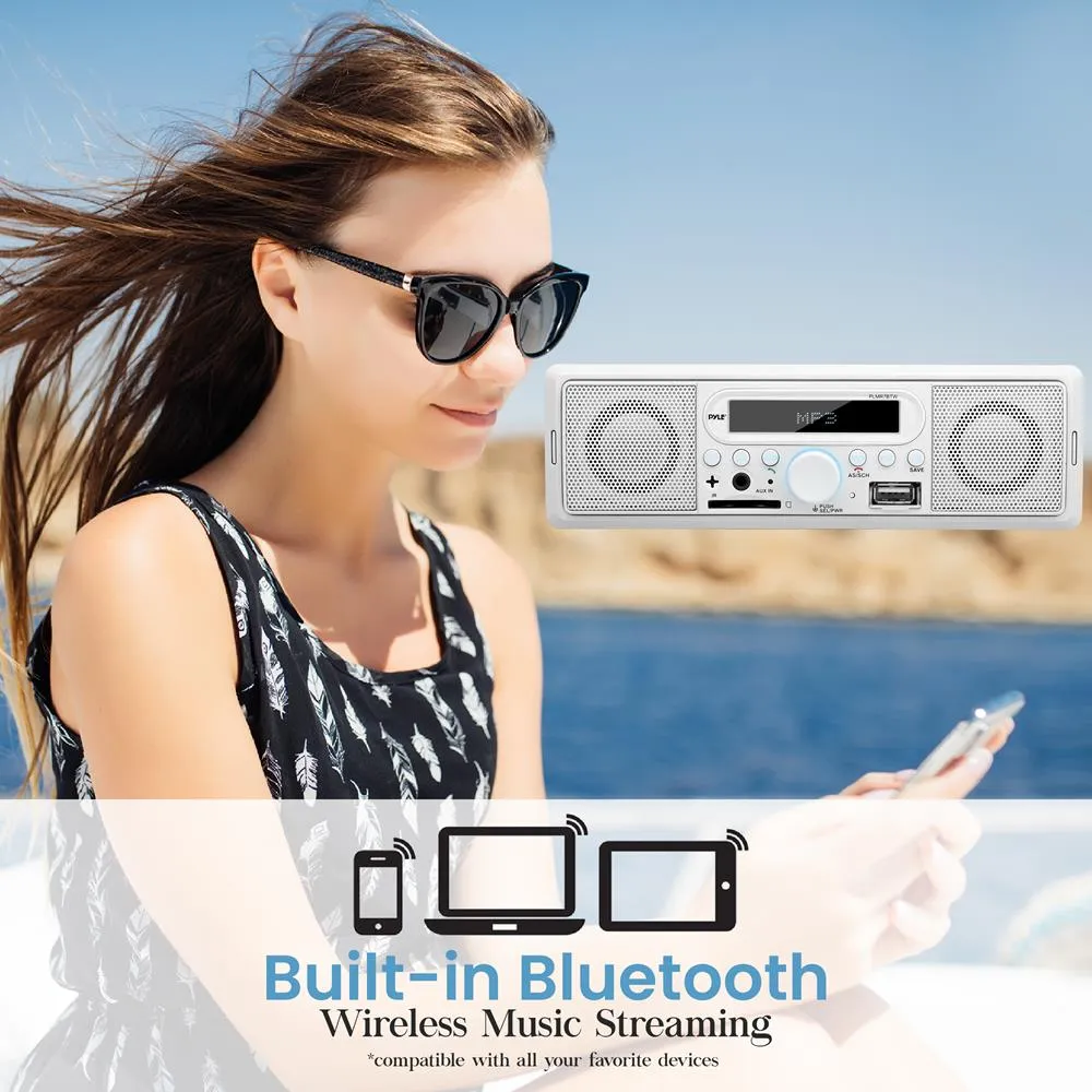 Bluetooth In-Dash Stereo Radio Headunit Receiver, Mp3/Usb/Sd, Aux (3.5Mm) Input, Am/Fm Radio, Single Din, White (For Off-Road & Marine Vehicles/Atv/Utv/Golf Carts/4X4S)