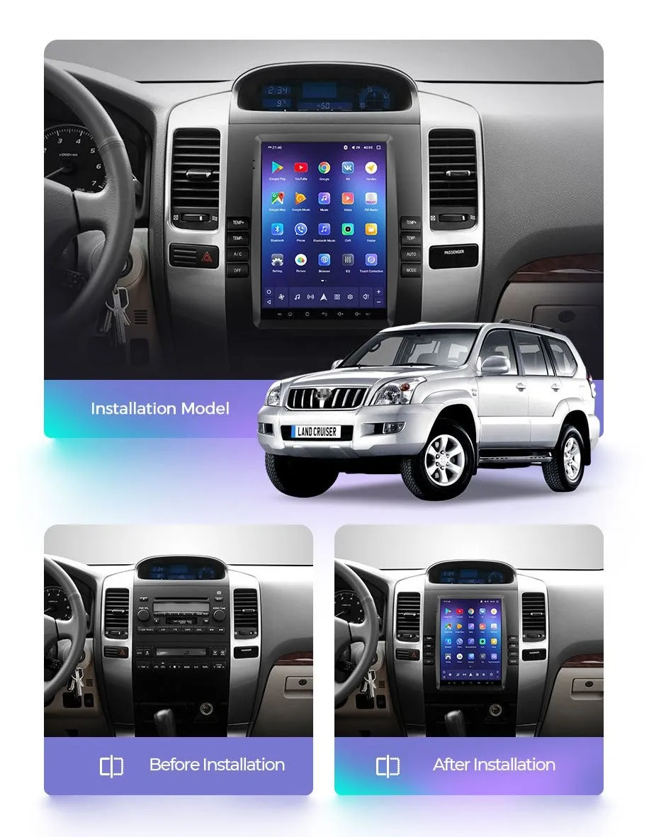 Car Dealz 11" Android 12.0 Toyota Land Cruiser Prado 120 2002 - 2009 For Tesla style screen In Dash Plus OEM Fascia