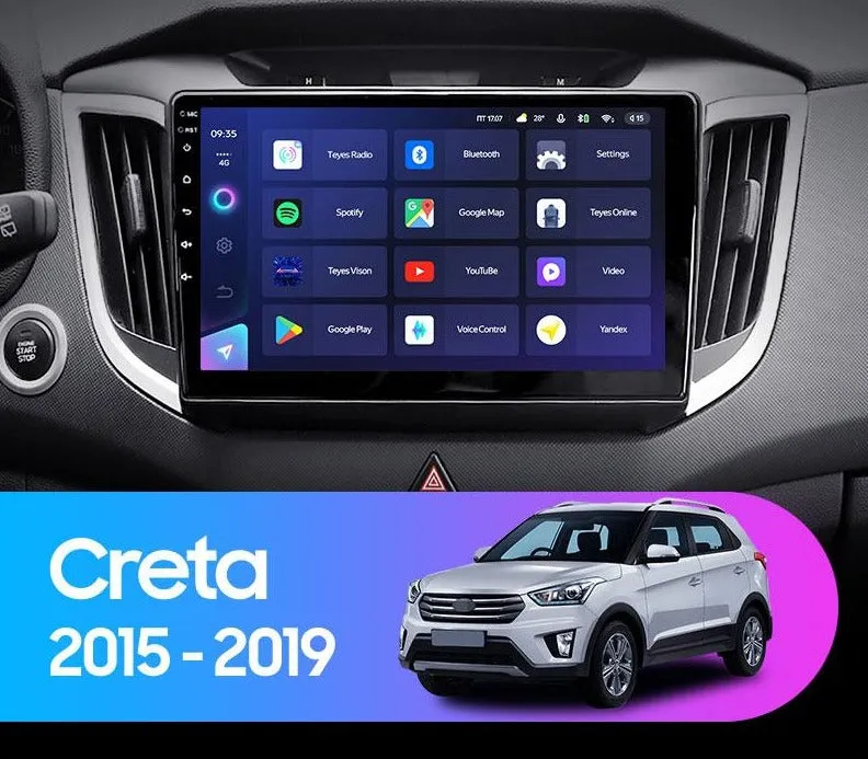 Car Dealz Elite 4G Data Model 10.2" Android 12.0 For Hyundai Creta IX25 2015-2019 In Dash Plus OEM Fascia