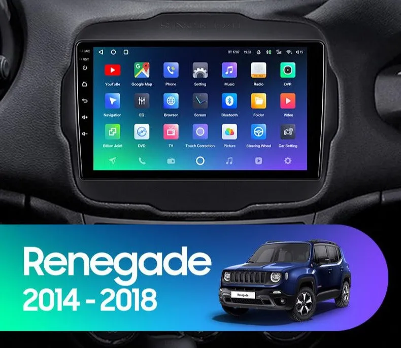 Car Dealz Premium Advanced 4G Data Model 10.2" Android 12.0 For Jeep Renegade 2014 - 2018 In Dash Plus OEM Fascia