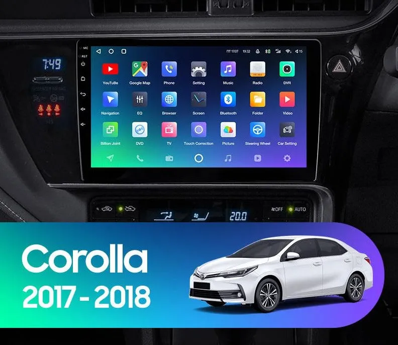 Car Dealz Premium Advanced 4G Data Model 10.2" Android 12.0 For Toyota Corolla 11 2017-2018 In Dash Plus OEM Fascia