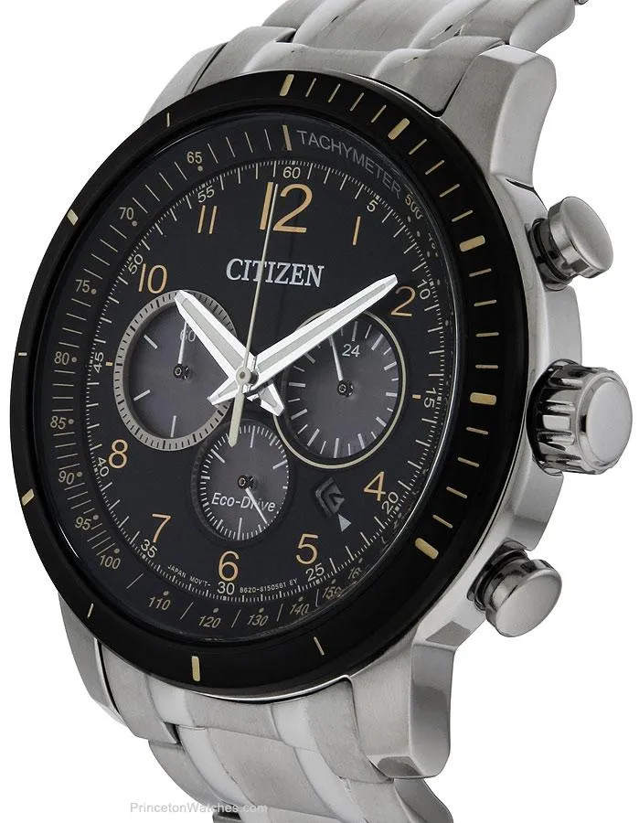 Citizen Eco-Drive Mens Chronograph - Black Dial - Bracelet - Date - 100m