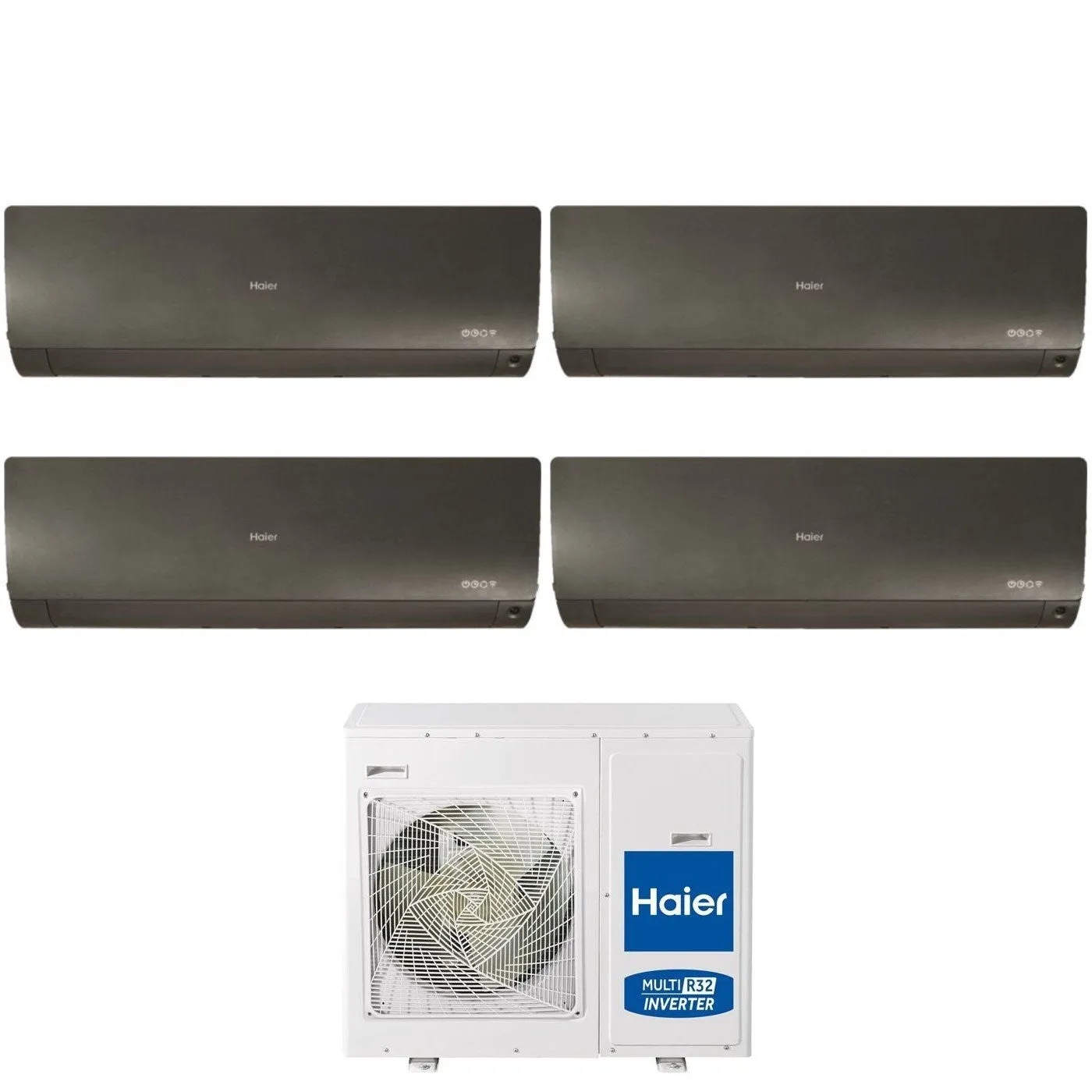 Climatizzatore Condizionatore Haier Quadri Split Inverter serie FLEXIS PLUS BLACK 7 9 9 12 con 4U85S2SR3FA R-32 Wi-Fi Integrato Colore Nero 7000 9000 9000 12000