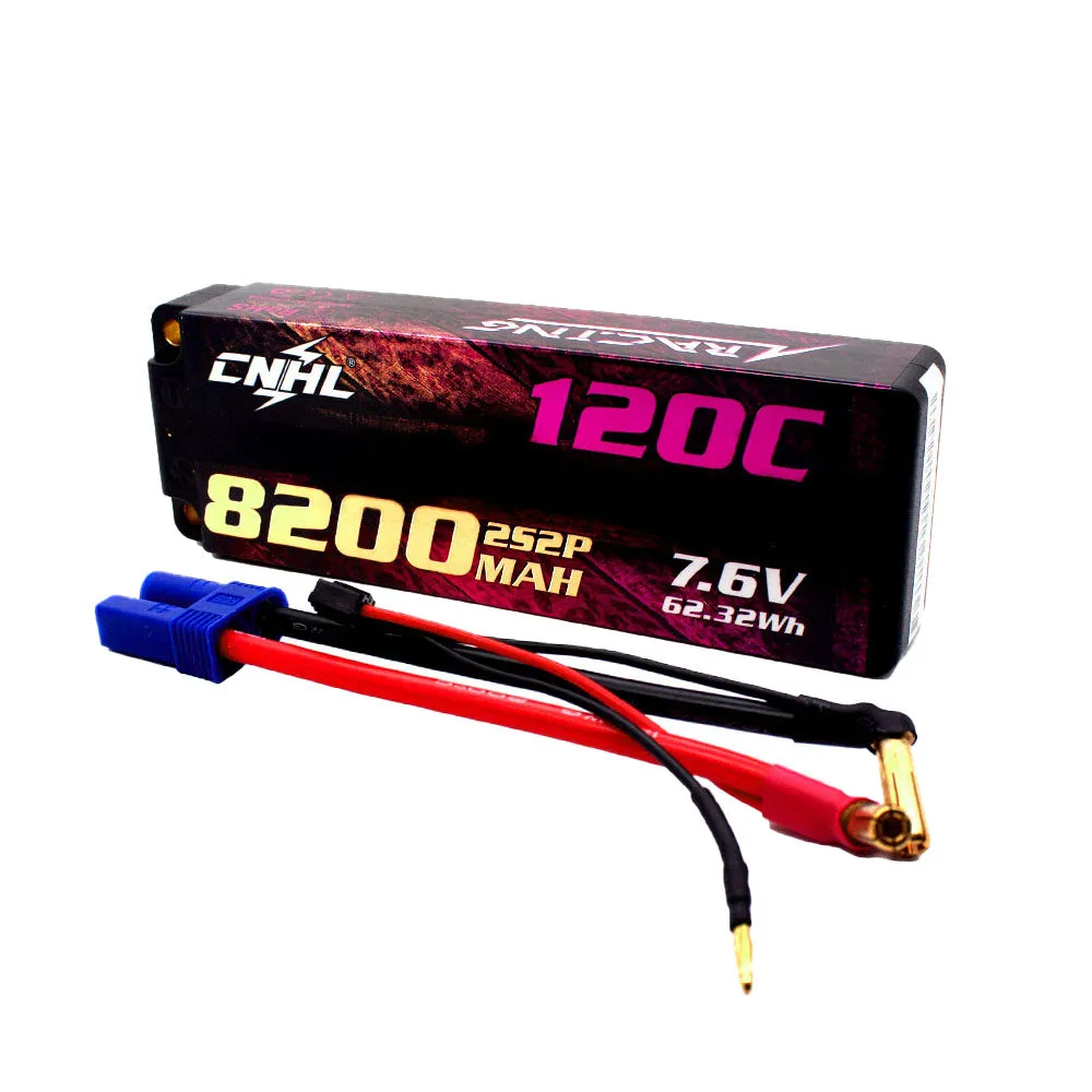 CNHL Racing Series LiHV 8200mAh 7.6V 2S 120C HV Hard Case Lipo Battery with EC5 Plug For RC Racing