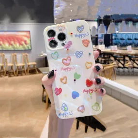 Cute Glossy Pearlescent Colorful Glitter Heart Doodles Drawing Design Protective Shockproof iPhone Case for iPhone 11 12 13 14 15 Pro Max