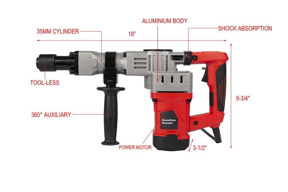 Demolition Electric Jack Hammer Concrete Breaker Trigger Lock with Chisel Bit with Carrying Case YF