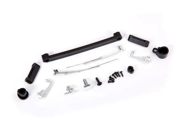 Door handles, left, right, and rear/ retainers (3)/ windshield wipers, left & right/ retainer (1)/ fuel cap/ fuel flange/ fuel cap mount/ 1.6x5 BCS (self-tapping) (7)/ 2.6x8 BCS (1)