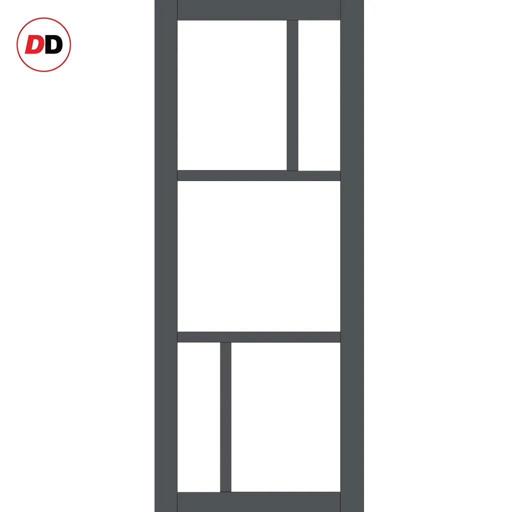 Double Sliding Door & Premium Wall Track - Eco-Urban® Arran 5 Pane Doors DD6432SG Frosted Glass - 6 Colour Options