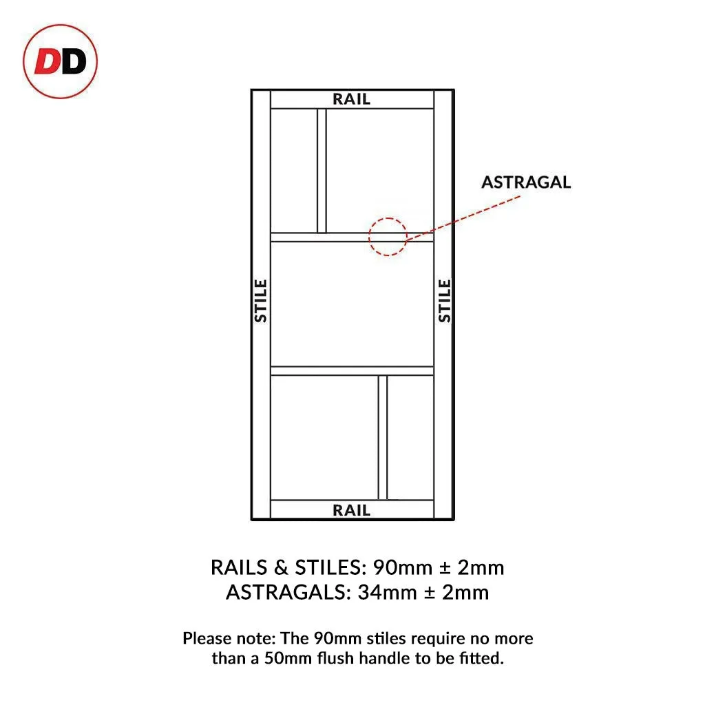 Double Sliding Door & Premium Wall Track - Eco-Urban® Arran 5 Pane Doors DD6432SG Frosted Glass - 6 Colour Options