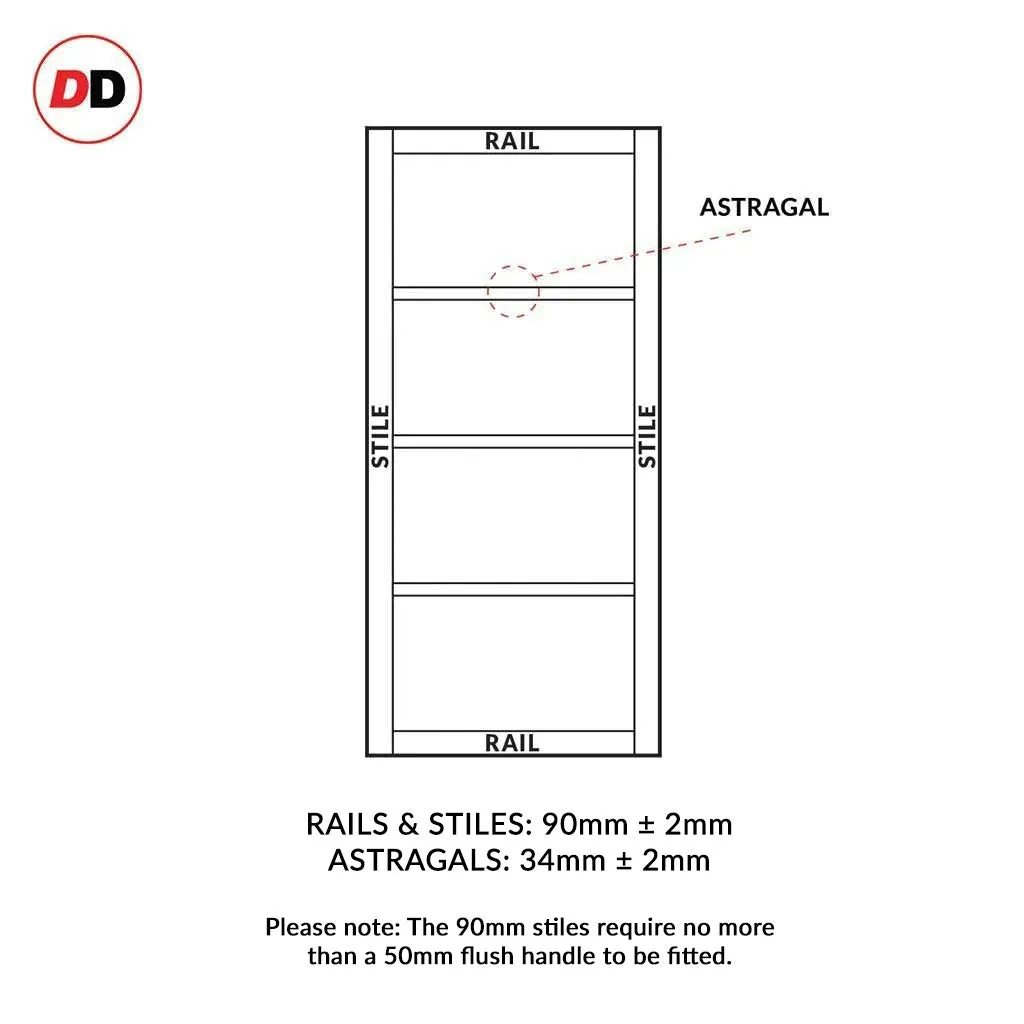 Double Sliding Door & Premium Wall Track - Eco-Urban® Brooklyn 4 Pane Doors DD6308SG - Frosted Glass - 6 Colour Options