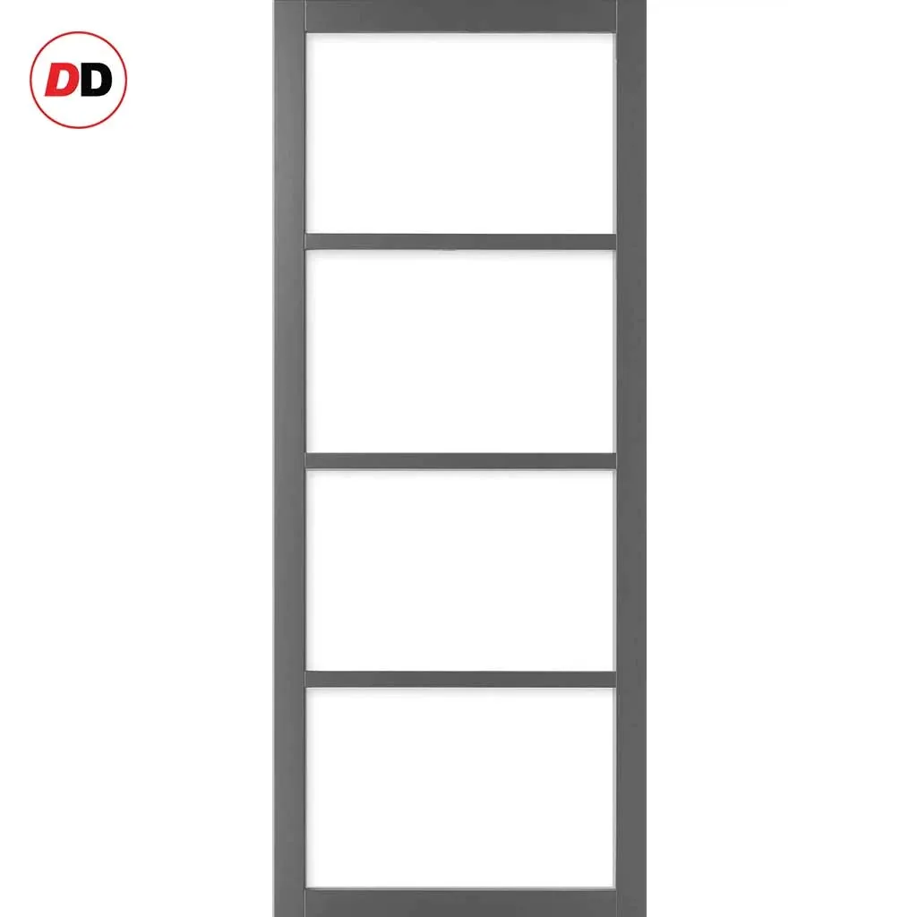 Double Sliding Door & Premium Wall Track - Eco-Urban® Brooklyn 4 Pane Doors DD6308SG - Frosted Glass - 6 Colour Options