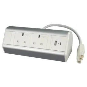 DP14S2UACW Desktop Power Extension 2x Individually-fused Sockets 2x USB A C 2m GST18/3 Cable