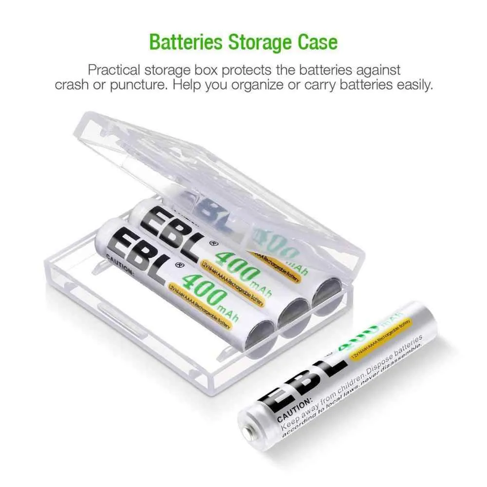 EBL TB-4A40 1.2V AAAA 400mAh Ni-MH Nickel Metal Hydride Rechargeable Battery with Environmentally-Friendly Construction, Low Self Discharge, and Included Storage Case for Portable and Emergency Electronics (Pack of 4)