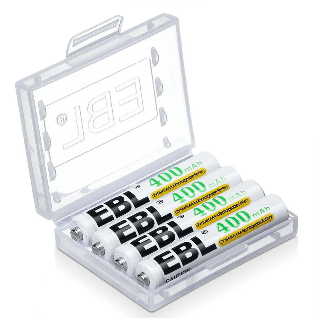 EBL TB-4A40 1.2V AAAA 400mAh Ni-MH Nickel Metal Hydride Rechargeable Battery with Environmentally-Friendly Construction, Low Self Discharge, and Included Storage Case for Portable and Emergency Electronics (Pack of 4)