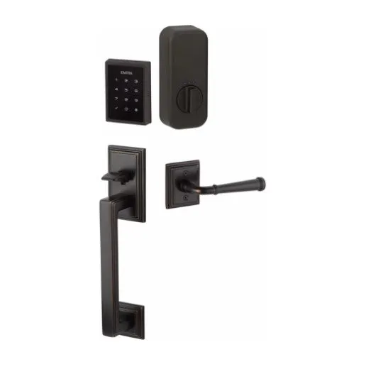 Emtek Hamden EMPowered™ Motorized Touchscreen Handle set with Windsor Glass Knob