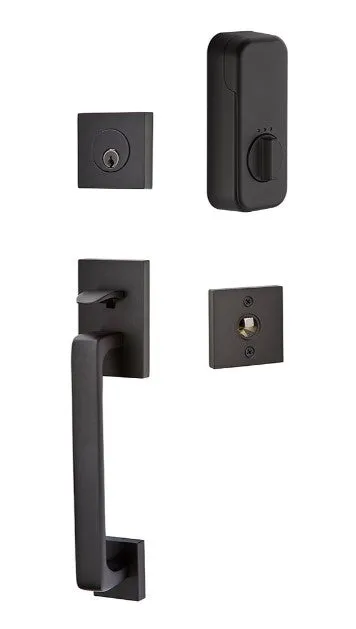 Emtek Single Cylinder Baden Handleset EMPowered Motorized Smart Lock Upgrade With Modern Square Glass Knob